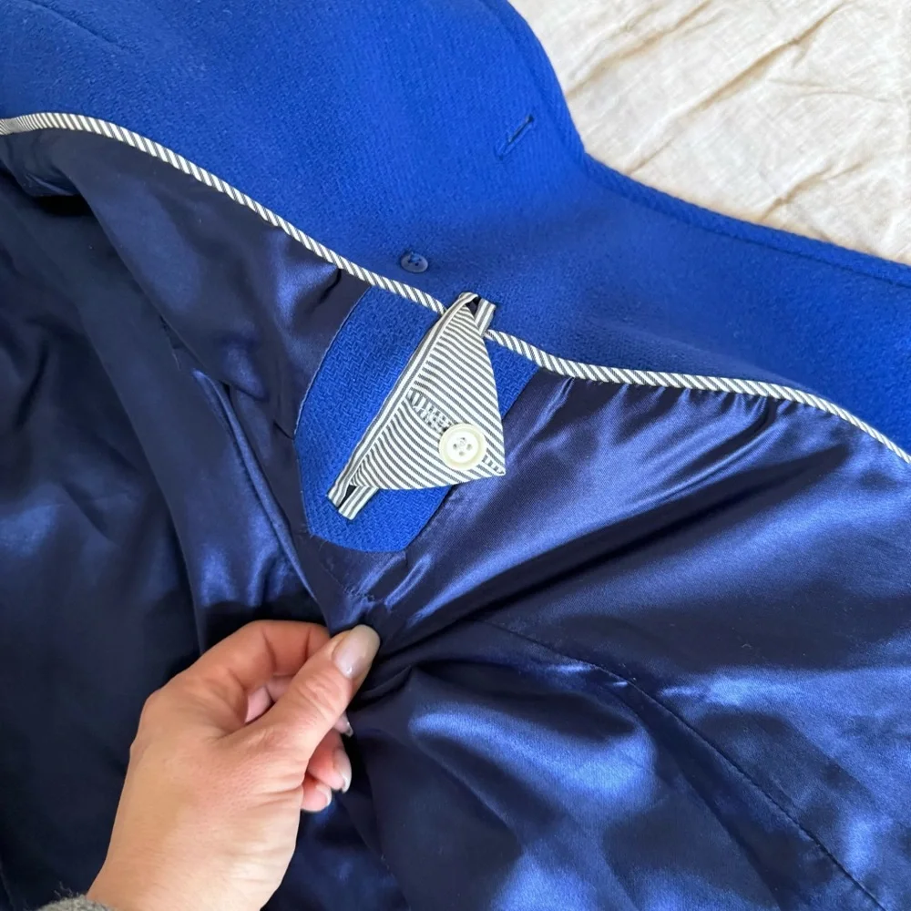 J. Crew Stadium Cloth by Nello Gori Royal Blue Wool Double Breasted Coat Size 2 - Picture 11 of 16